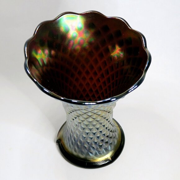 Northwood Diamond Point Amethyst 6" Vase - Antique Edwardian Carnival Glass - Picture 2 of 5